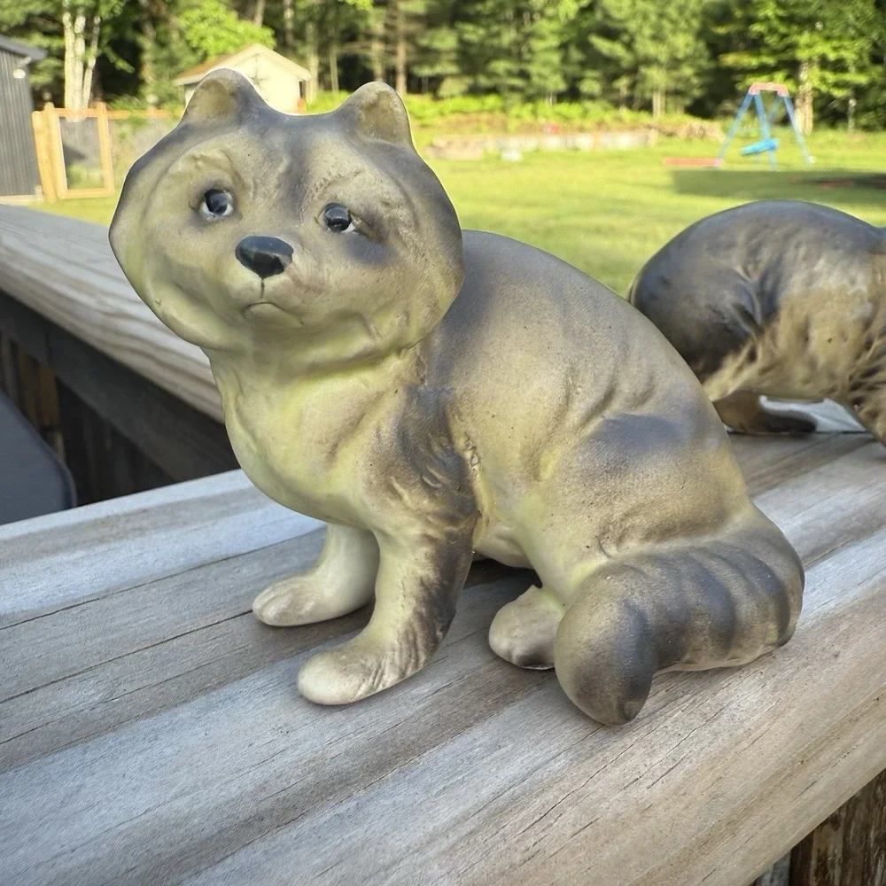 Vintage Enesco Raccoon Salt and Pepper Shaker Camp Cottage Woods Lake
